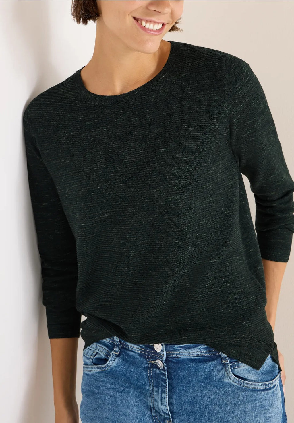 Strukturerad tröja, grönmelange