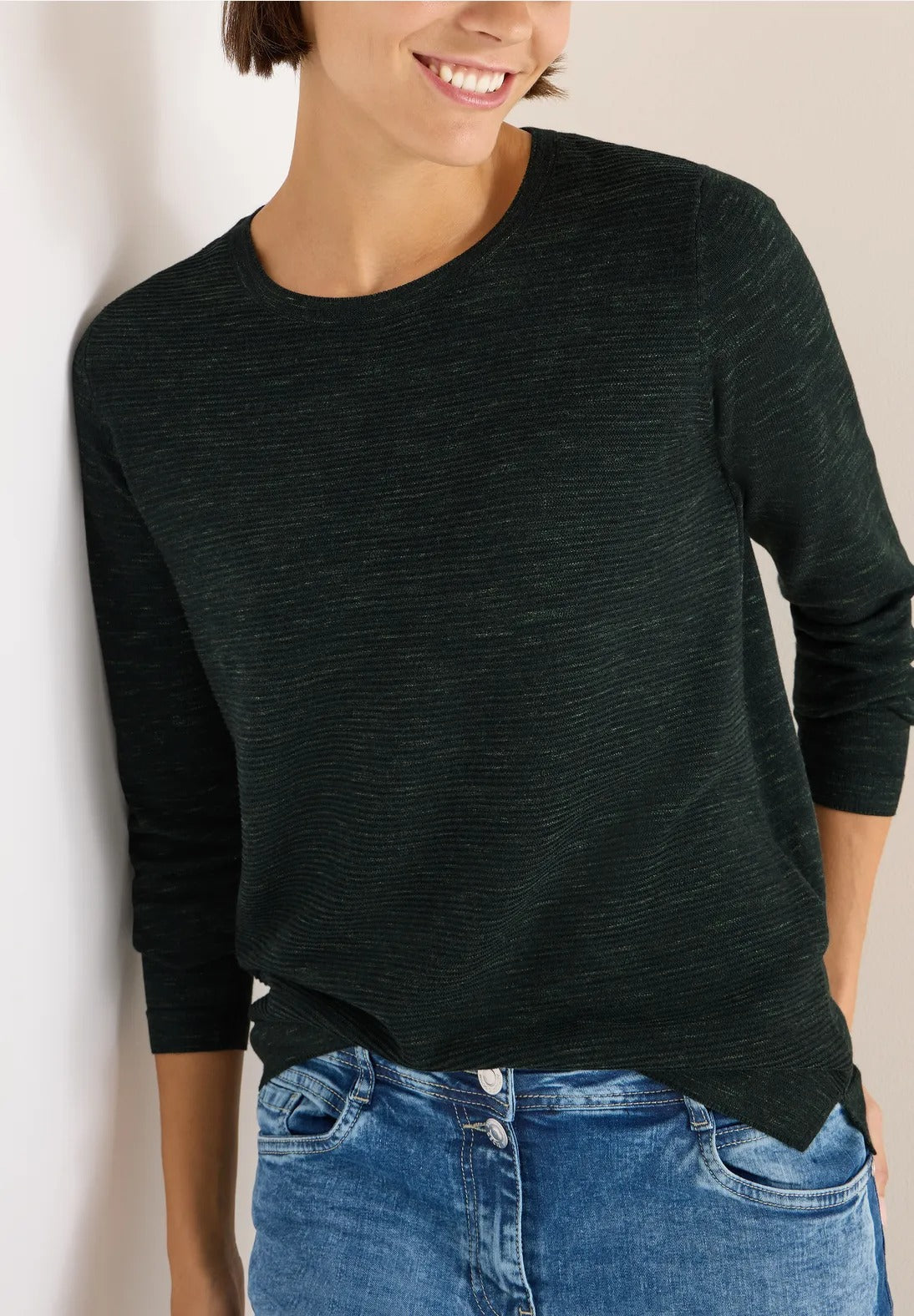 Strukturerad tröja, grönmelange