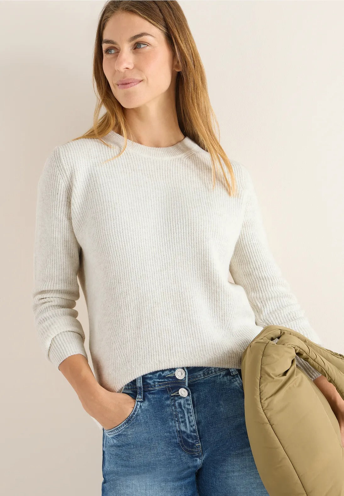 Tröja med strukturdetaljer, eggskal melange