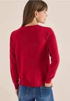Mjuk tröja med rund hals, röd