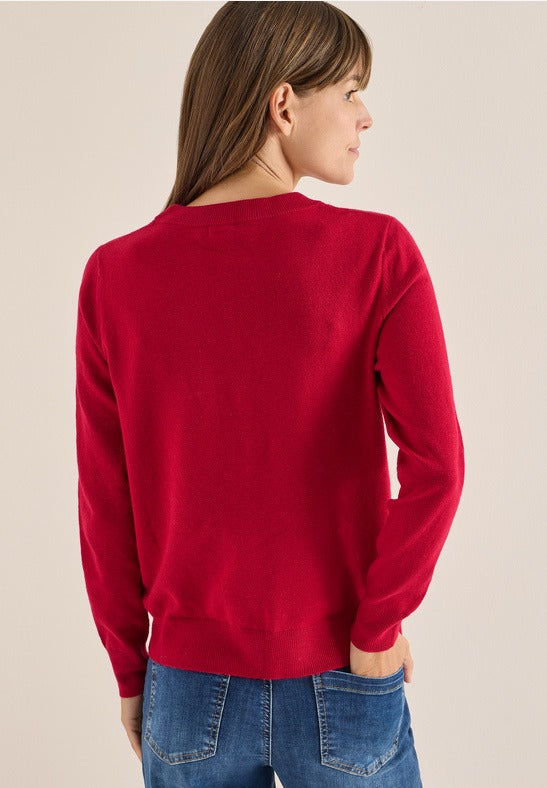 Mjuk tröja med rund hals, röd