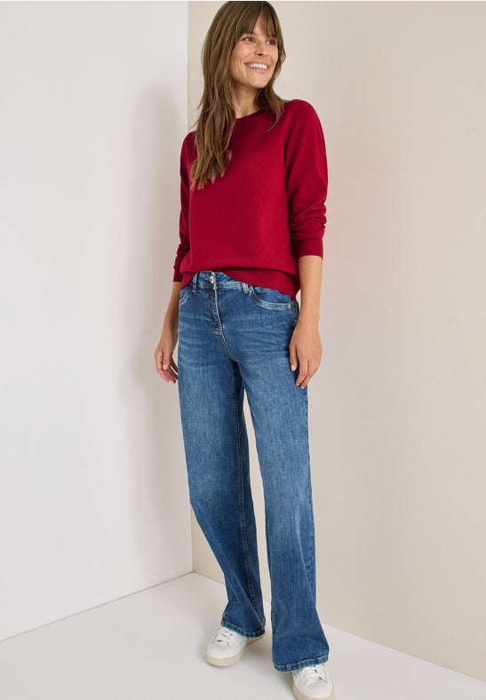 Mjuk tröja med rund hals, röd