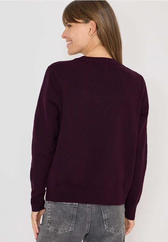 Mjuk tröja med rund hals, vinröd