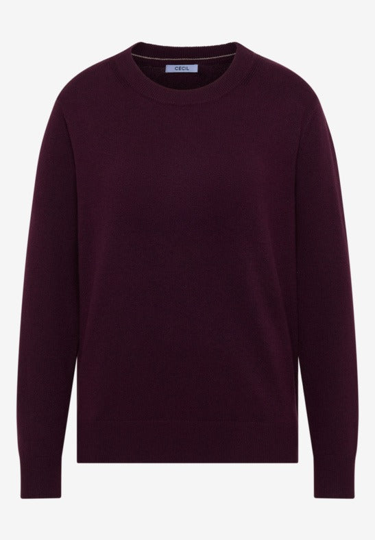Mjuk tröja med rund hals, vinröd