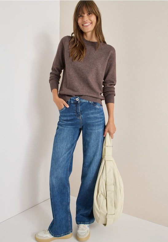 Mjuk tröja  med rund hals, taupe melange