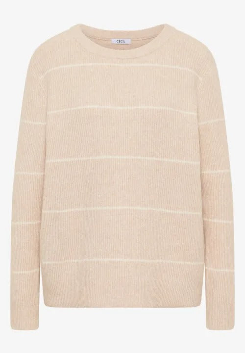 Randig tröja med ribbad struktur, beige melange