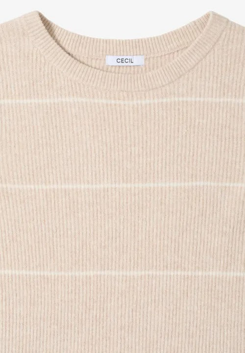 Randig tröja med ribbad struktur, beige melange