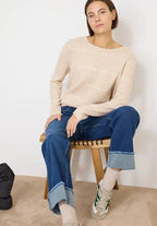 Randig tröja med ribbad struktur, beige melange