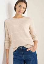 Randig tröja med ribbad struktur, beige melange