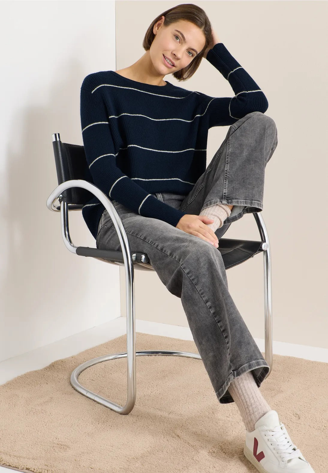 Randig tröja med ribbad struktur, blå