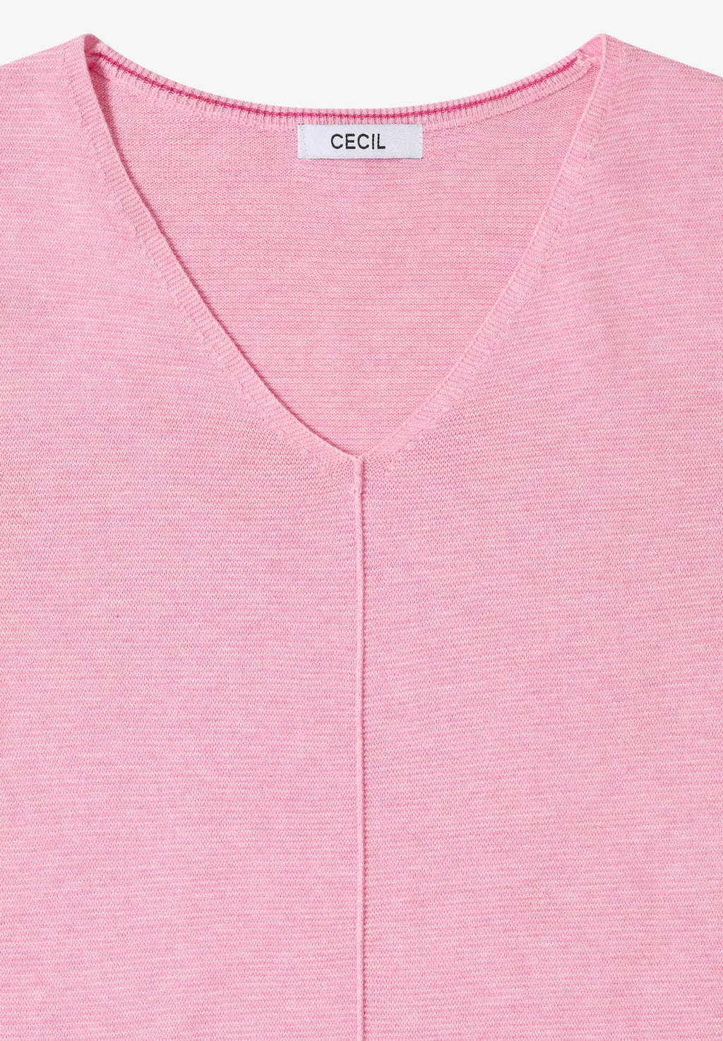 V-ringad tunnstickad tröja med 3/4 ärm från Cecil, flamingo rosa