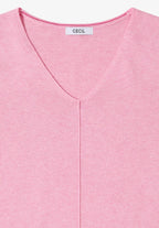 V-ringad tunnstickad tröja med 3/4 ärm från Cecil, flamingo rosa