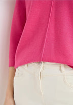 V-ringad tunnstickad tröja med 3/4 ärm från Cecil, cerise rosa