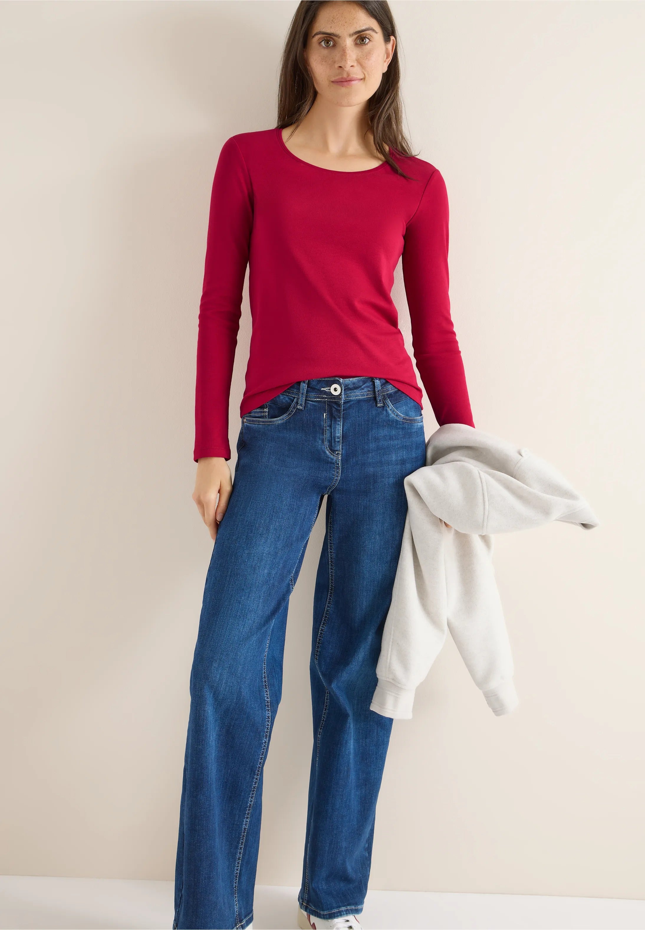 Långärmad bastopp Pia 100% bomull, röd