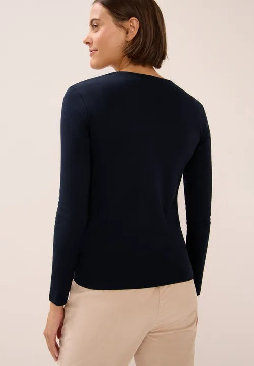 Långärmad bastopp Pia 100% bomull, mörkblå