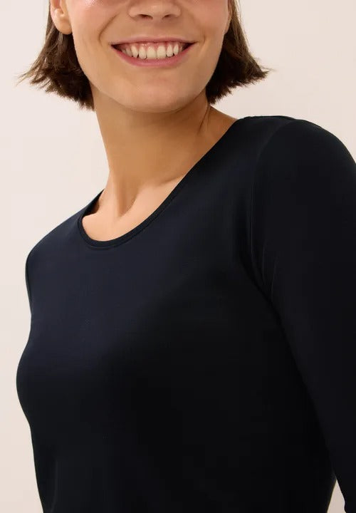 Långärmad bastopp Pia 100% bomull, mörkblå