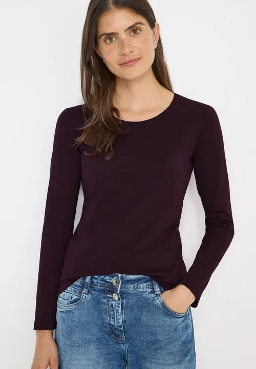 Långärmad bastopp Pia 100% bomull, vinröd