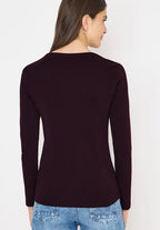 Långärmad bastopp Pia 100% bomull, vinröd