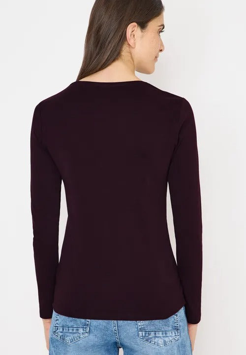 Långärmad bastopp Pia 100% bomull, vinröd