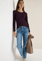 Långärmad bastopp Pia 100% bomull, vinröd