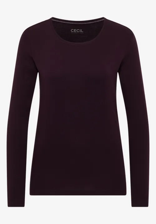 Långärmad bastopp Pia 100% bomull, vinröd