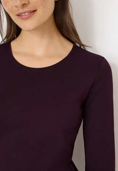 Långärmad bastopp Pia 100% bomull, vinröd