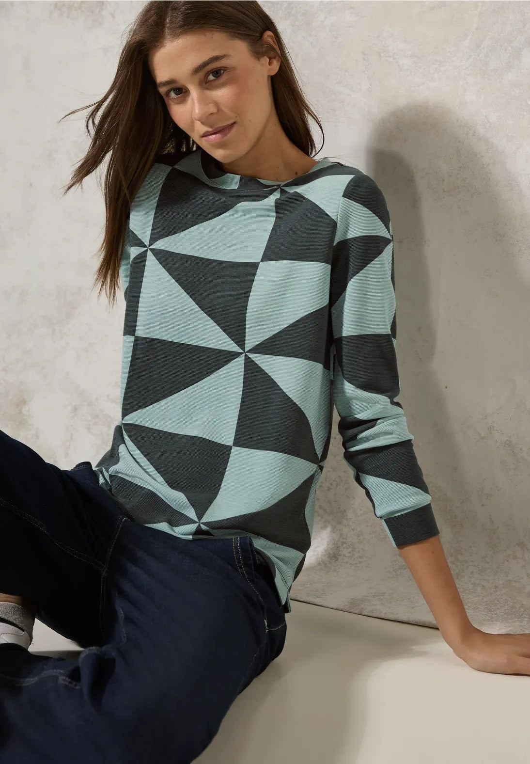 Mönstrad ottoman tröja, khaki