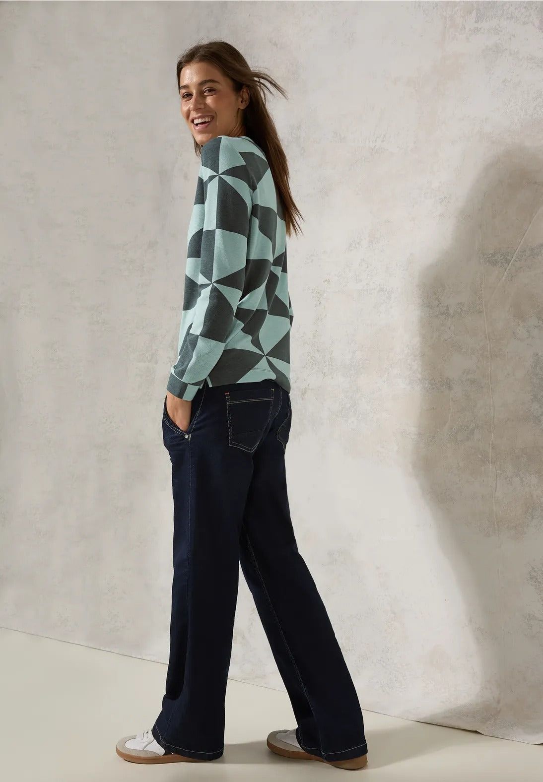 Mönstrad ottoman tröja, khaki