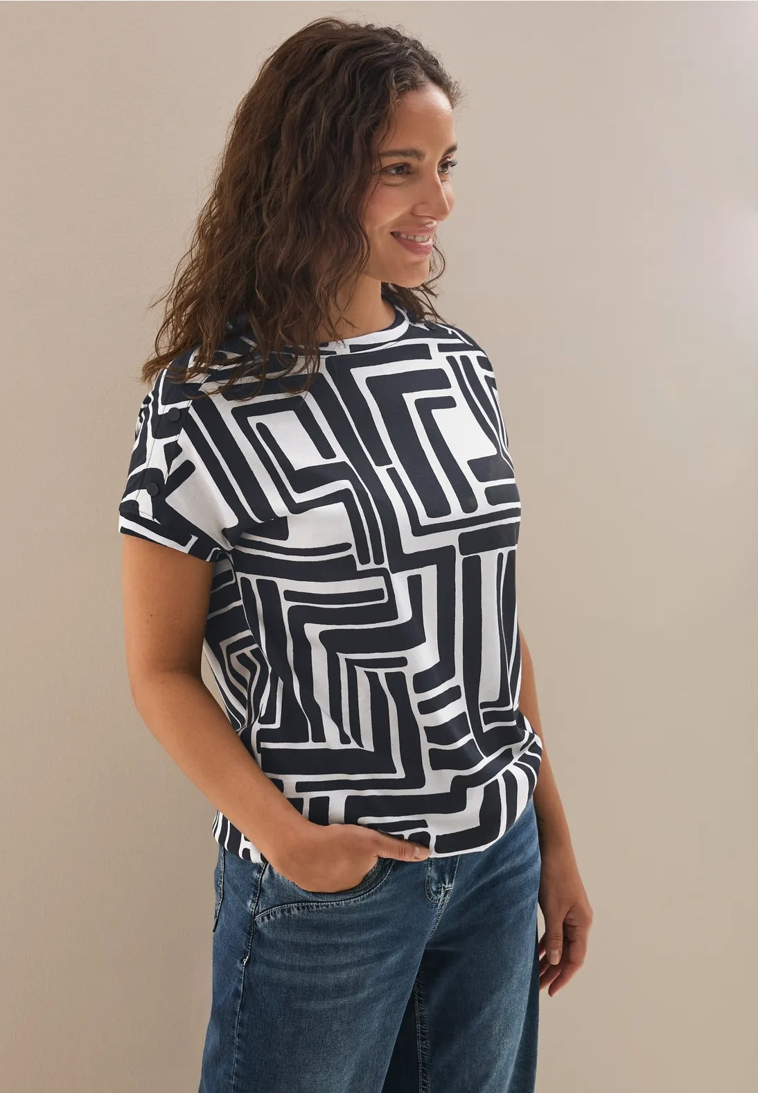 T-shirt med knappdetalj, universal blue