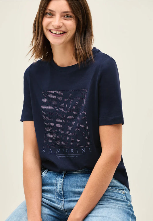 T-shirt med ädelstenar, navy