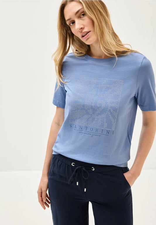 T-shirt med ädelstenar, pastellblå