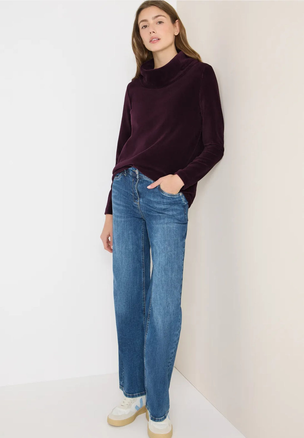 Manchestertröja med stor krage, vinröd