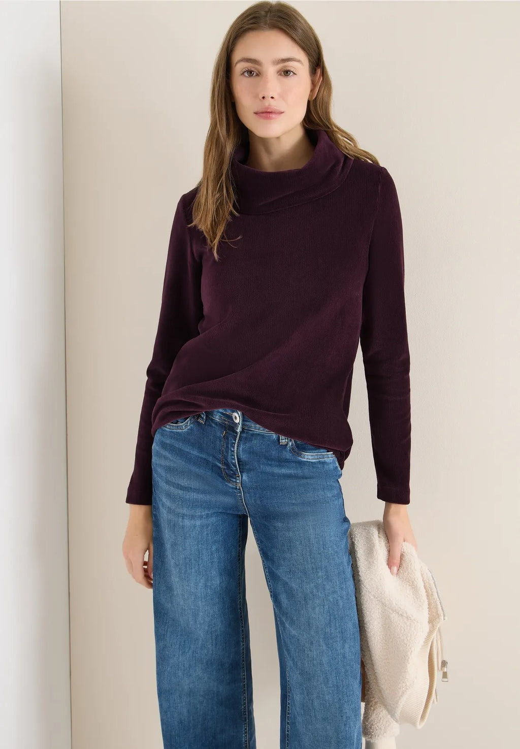 Manchestertröja med stor krage, vinröd