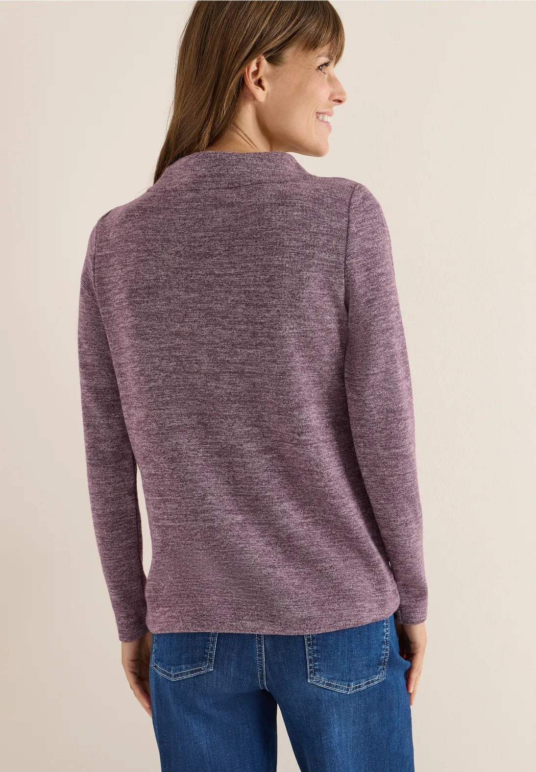 Melerad ribbad tröja med trattkrage, vinröd