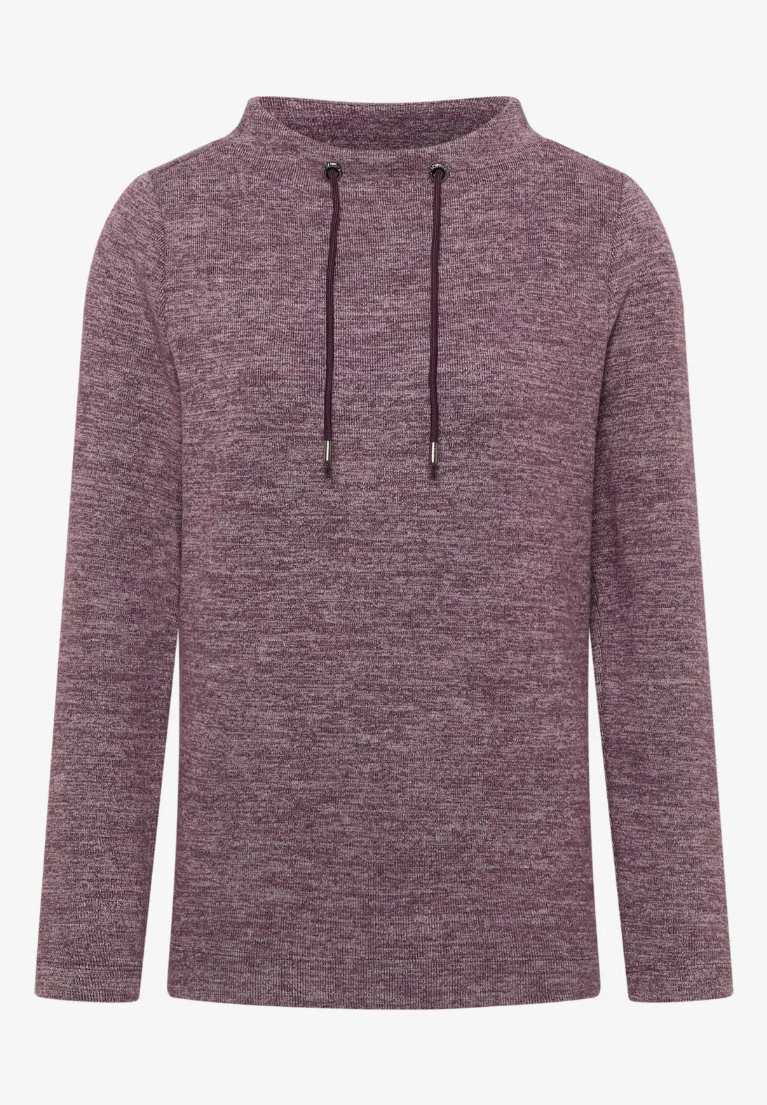 Melerad ribbad tröja med trattkrage, vinröd