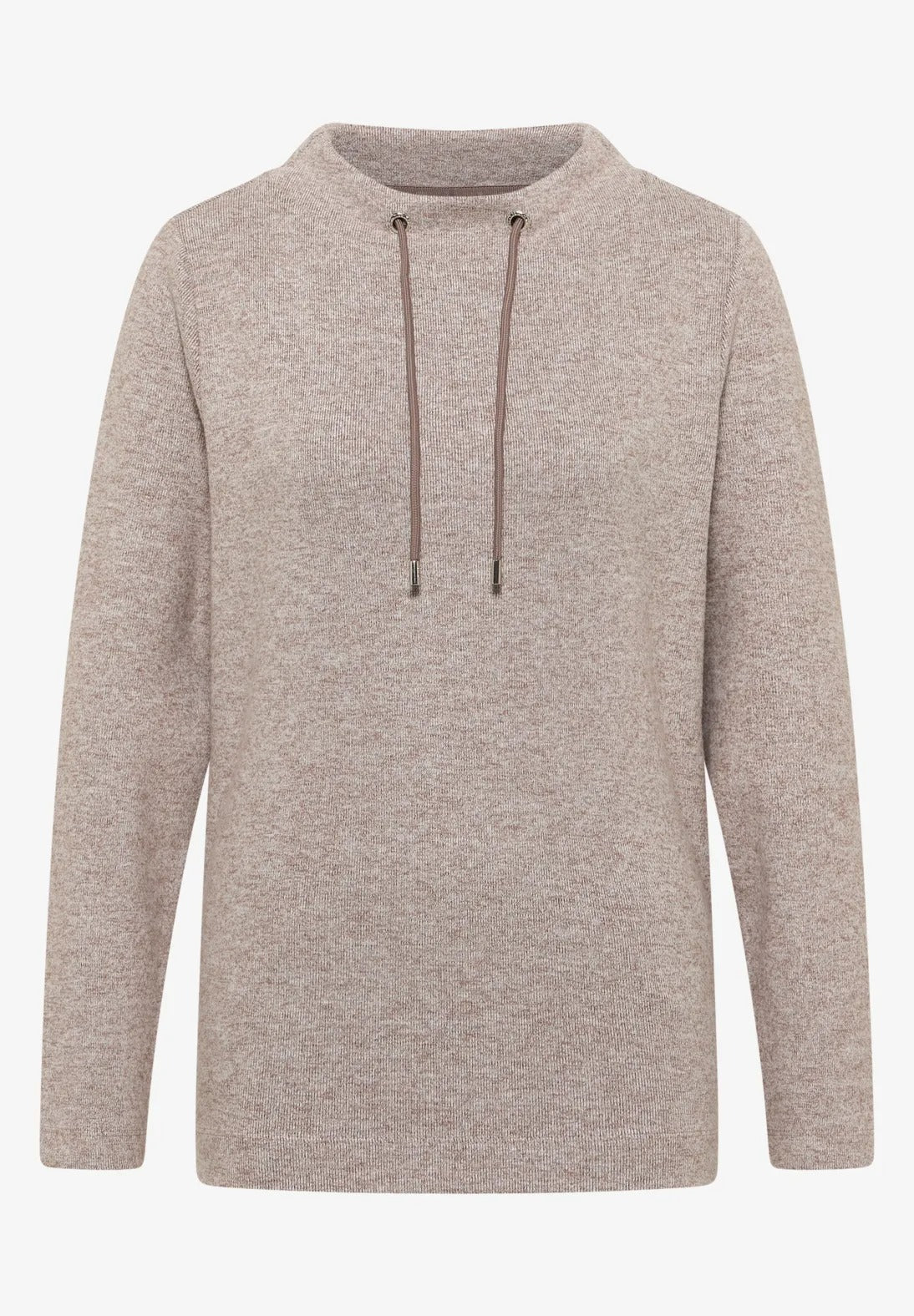 Melerad ribbad tröja med trattkrage, chokladmousse melange