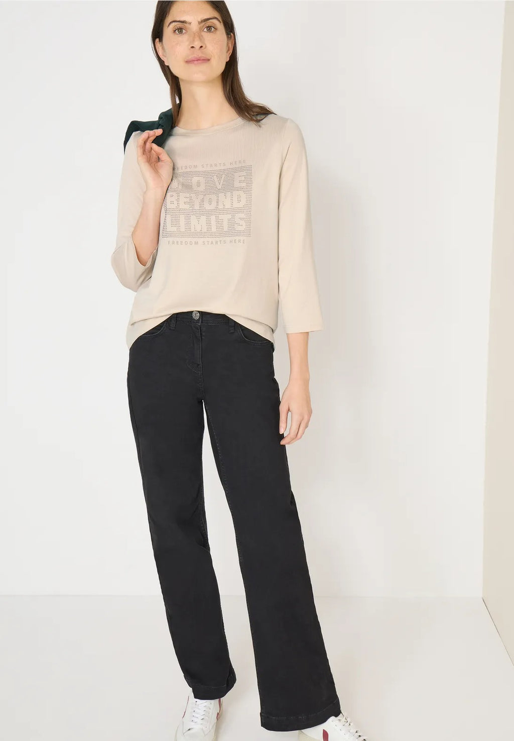 Tröja med strass, beige och khaki från Cecil