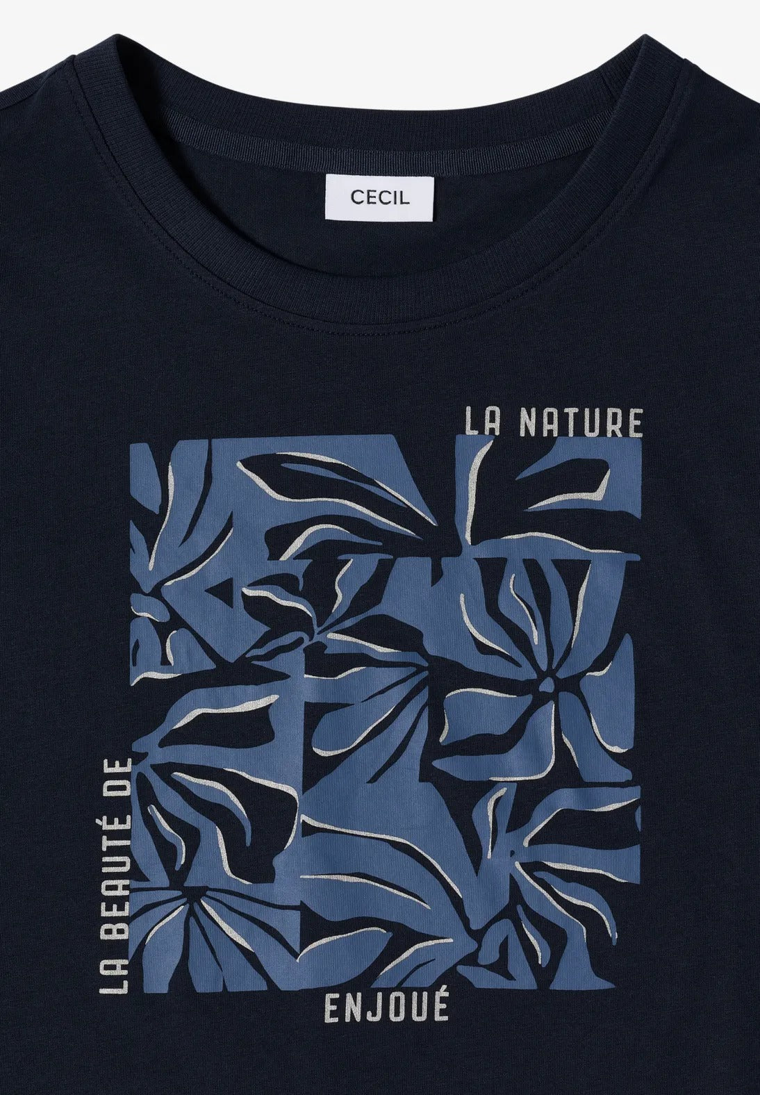 T-shirt med rund halsring och tryck fram, blå