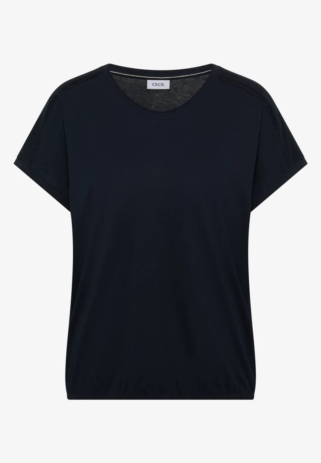 V-ringad T-shirt med spetsdetaljer och resåravslut, flera färger