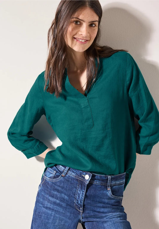 Linneblus 100% linne, lagoon green