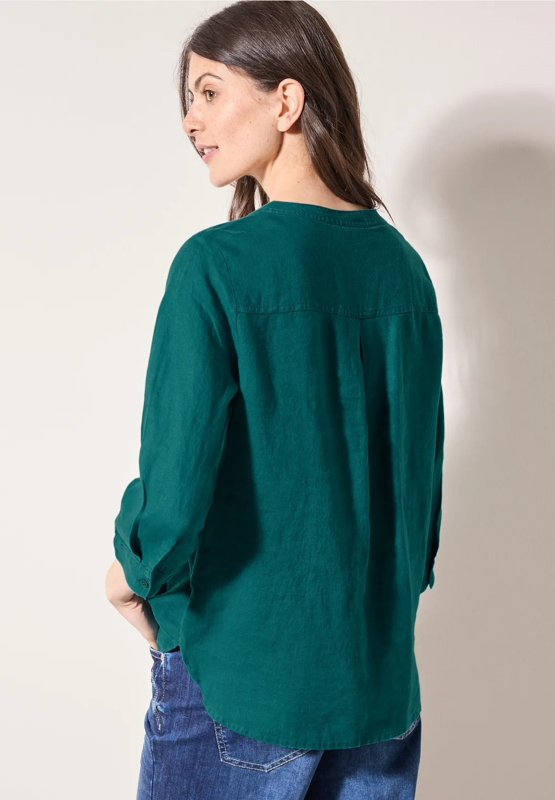 Linneblus 100% linne, lagoon green