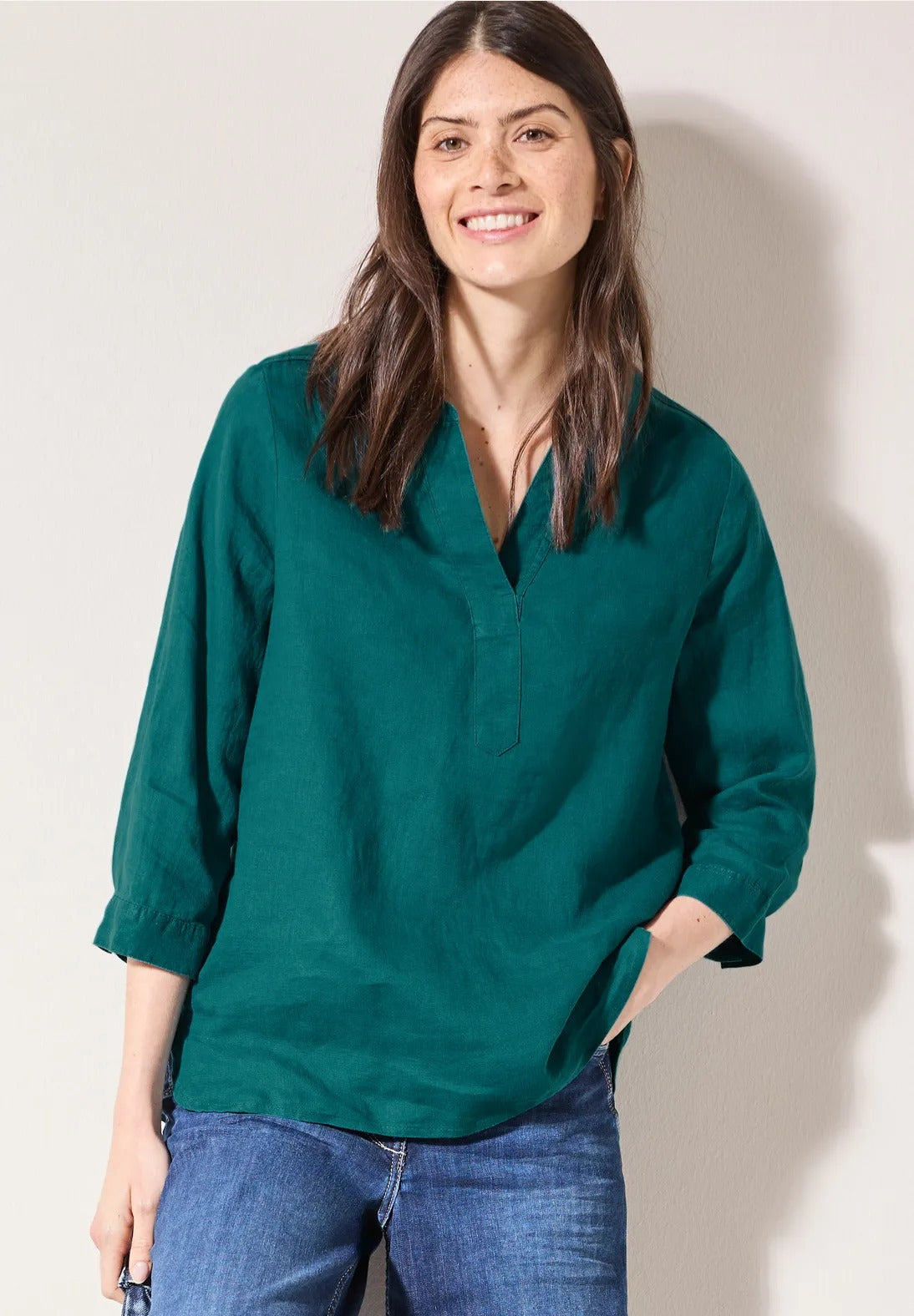 Linneblus 100% linne, lagoon green