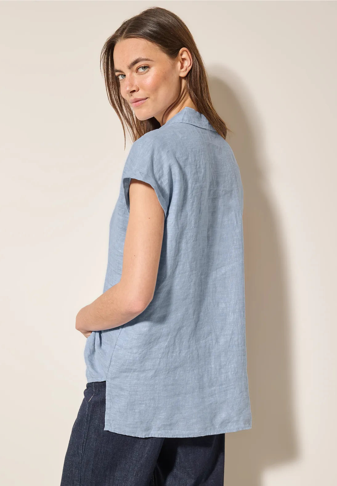 Chambray blus i Linne, blå