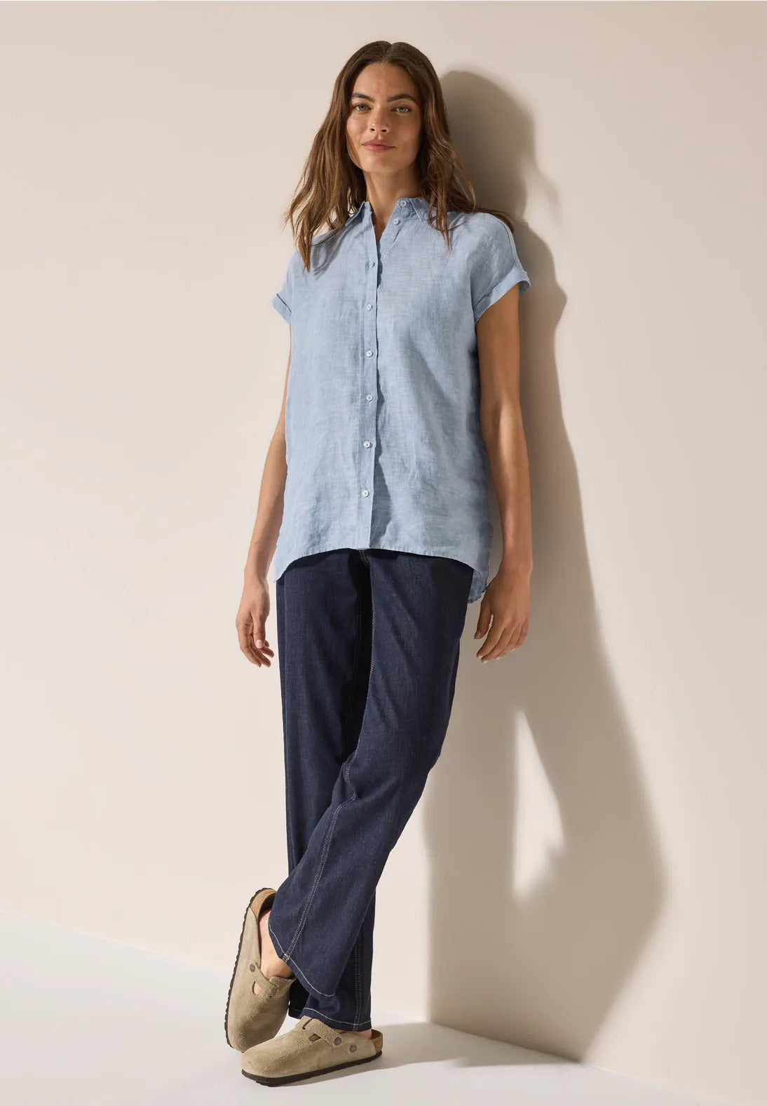 Chambray blus i Linne, blå