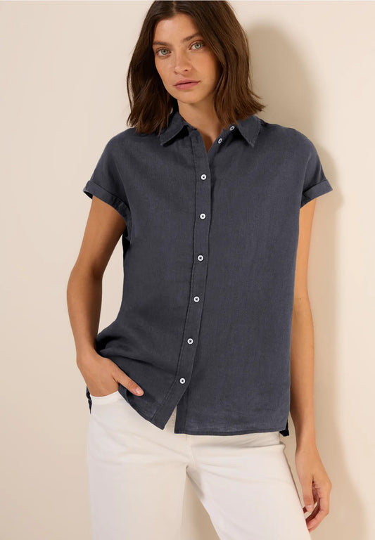 Kortärmad linneblus, 100% linne , Grey