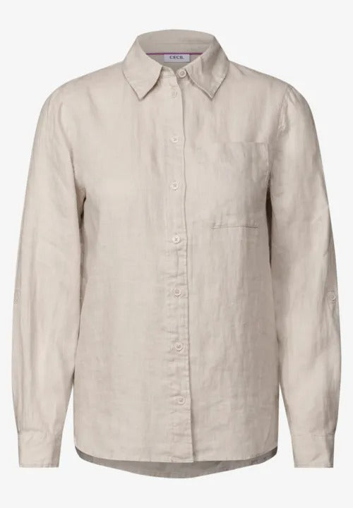 Långärmad linneblus 100% linne, beige