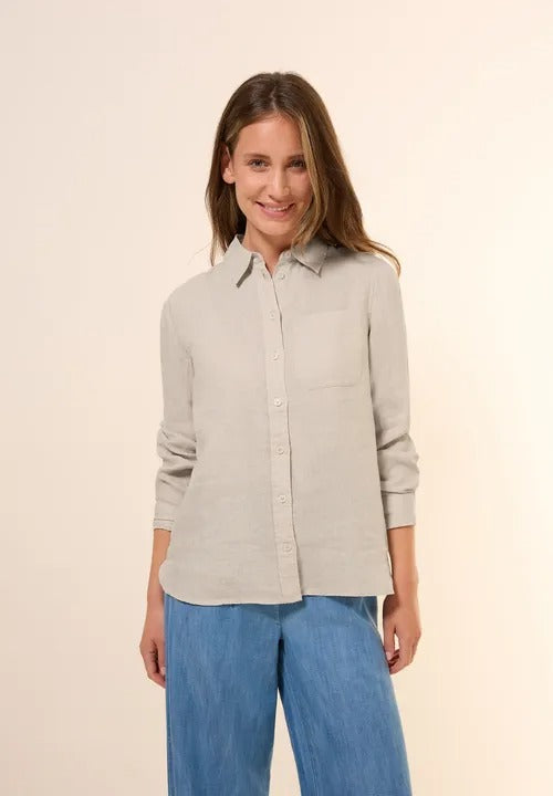 Långärmad linneblus 100% linne, beige