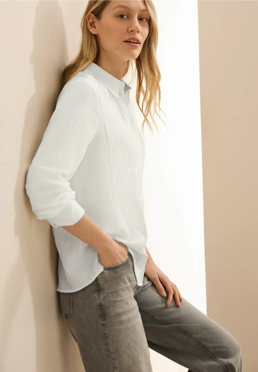 Strukturerad blus, offwhite, khaki