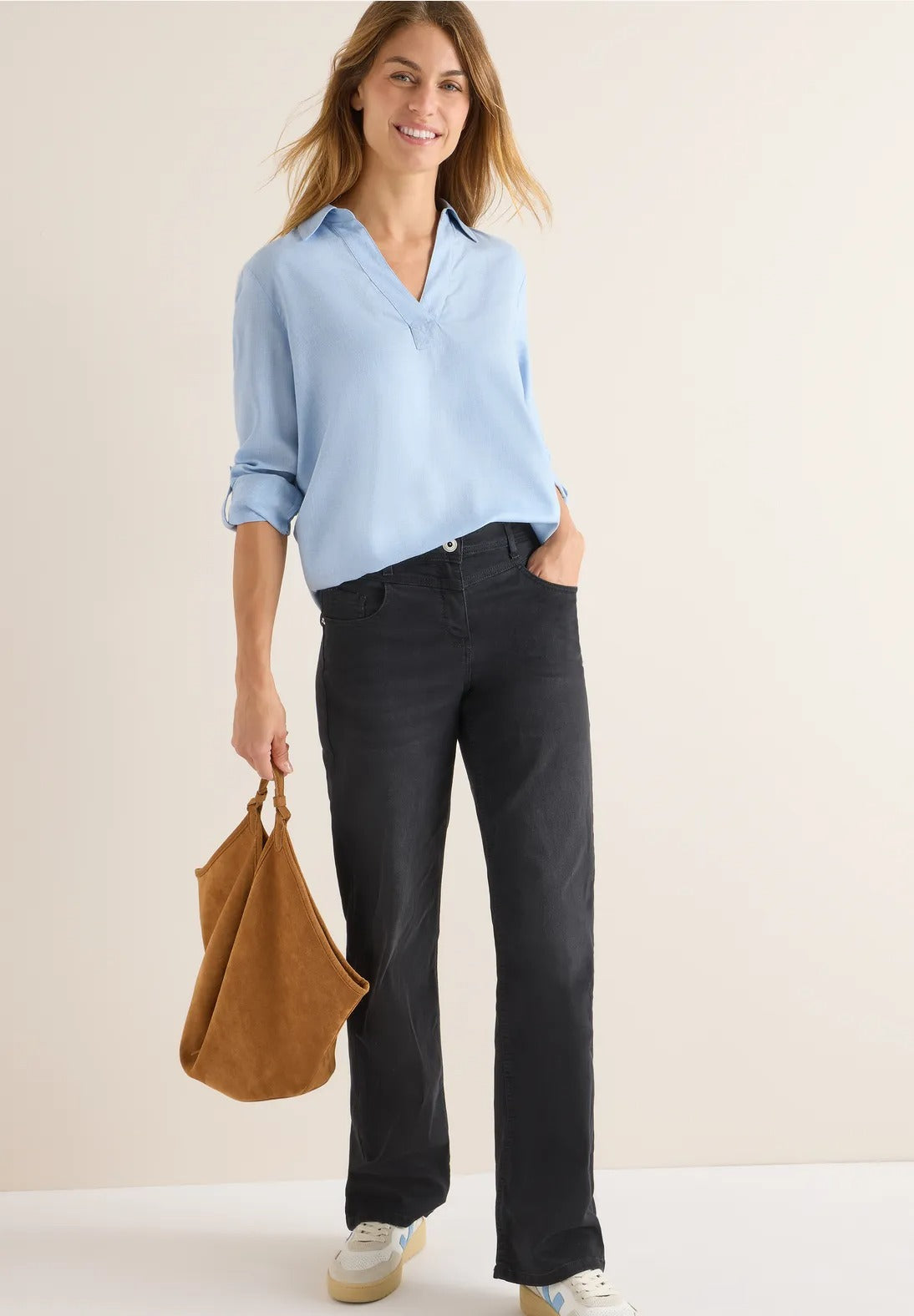 Melerad viskosblus, light sky blue