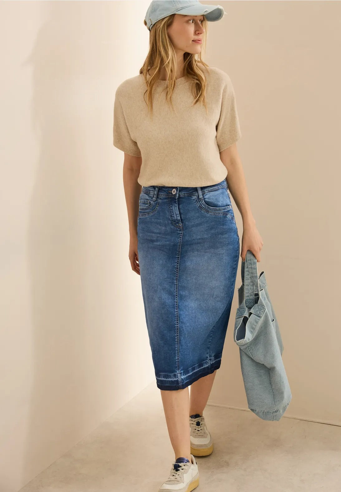 Jeanskjol, midi, mid blue